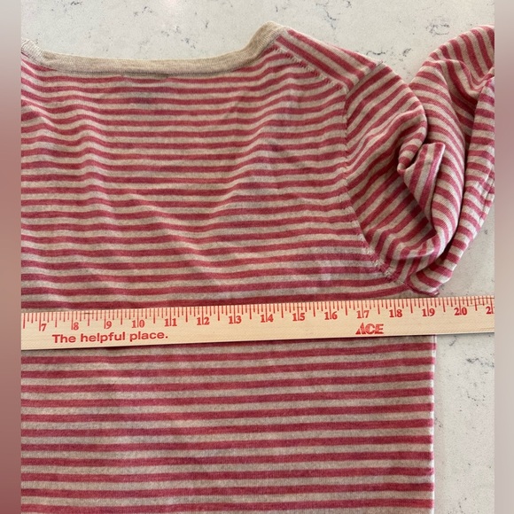 Talbots Boyfriend Sweater Button Down Cardigan Italian Merino Wool Beige Pink L - Picture 7 of 8